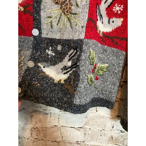 Northern Isles Sweater Womens Large Winter Birds Button Front Cardigan Cottage - Picture 15 of 15